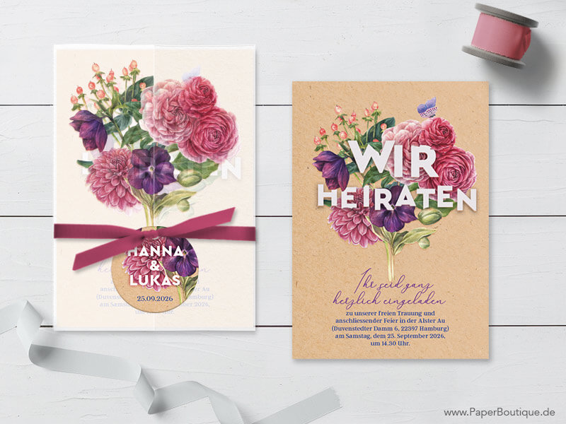 Einladung zur Hochzeit mit Blumen Hochzeitseinladung Boho mit Blumen